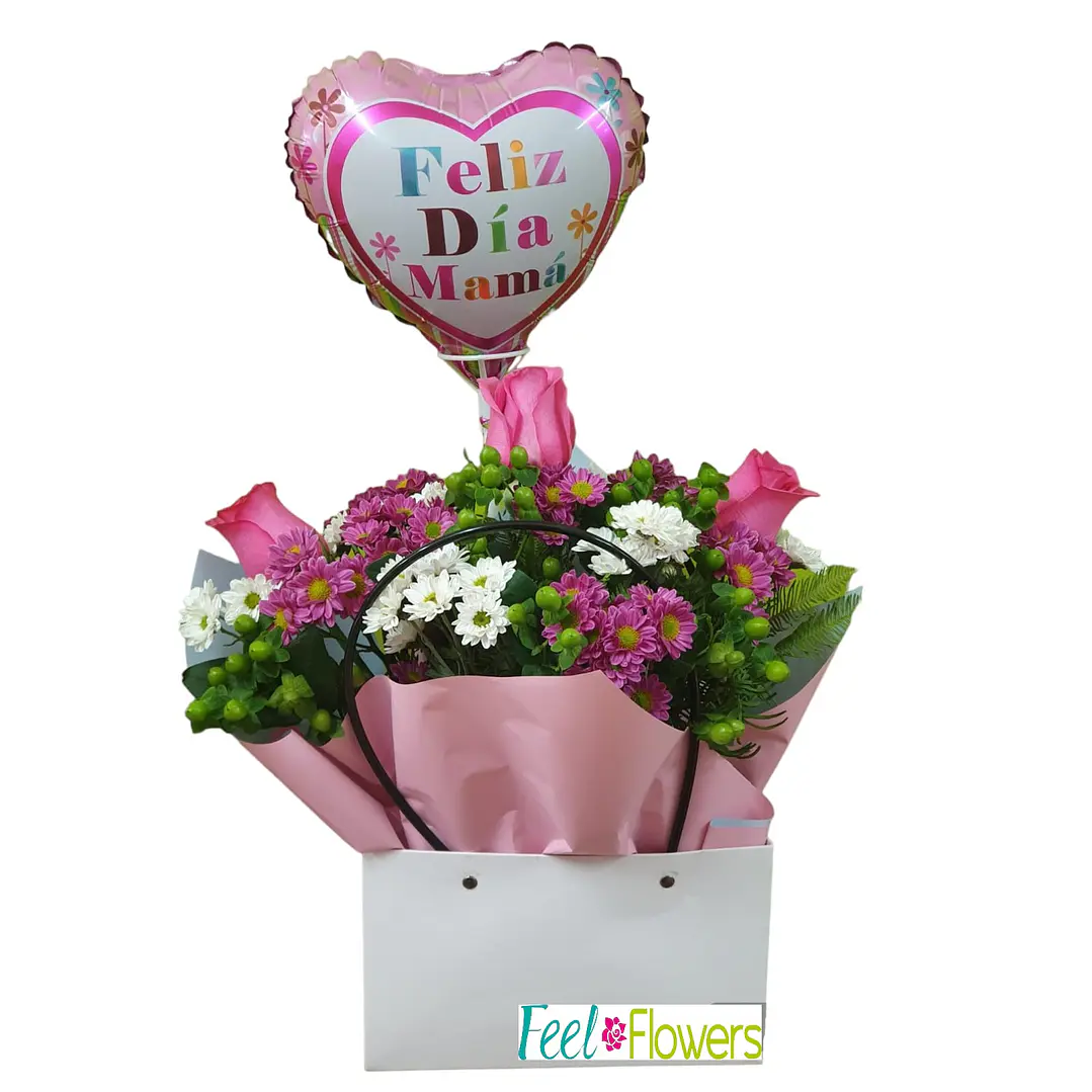 Cartera de Flores y Globo para Mamá 1