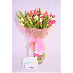 Florero de tulipanes y mini rosas