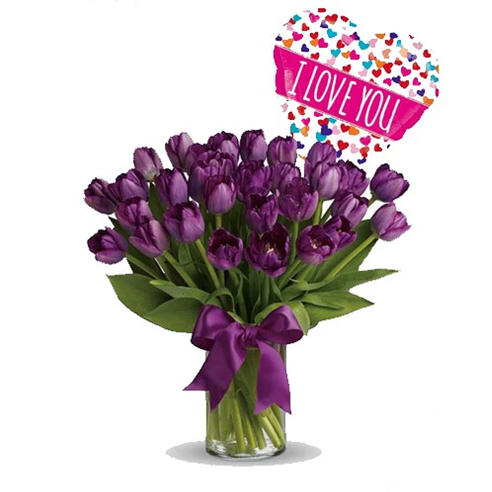 Florero de 30 tulipanes y globo metálico | Regala Alegría y Color  1