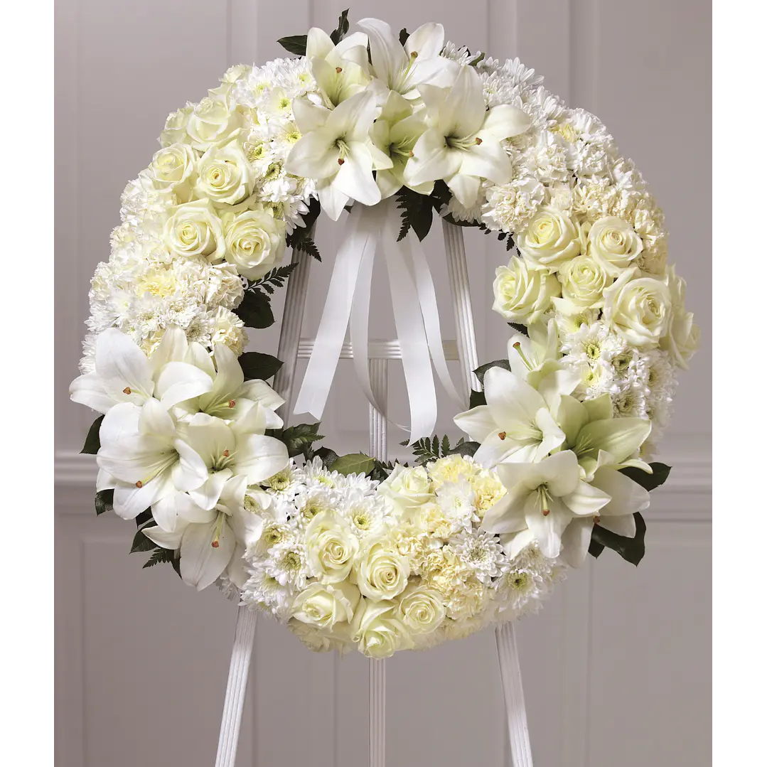 Corona de flores modelo halo con cintas 1