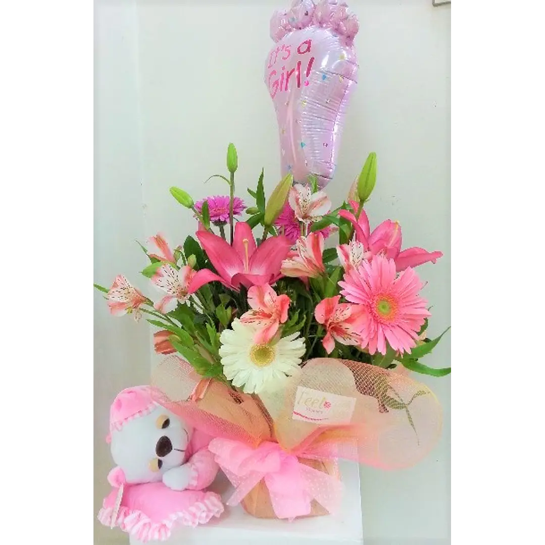 Mix de flores, peluche y globo metálico 1