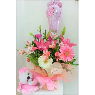 Mix de flores, peluche y globo metálico