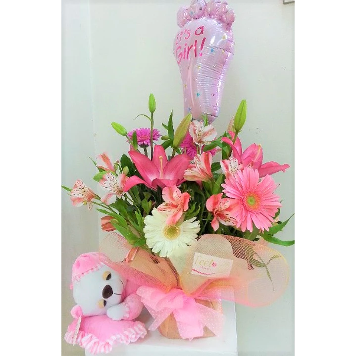 Mix de flores, peluche y globo metálico 1