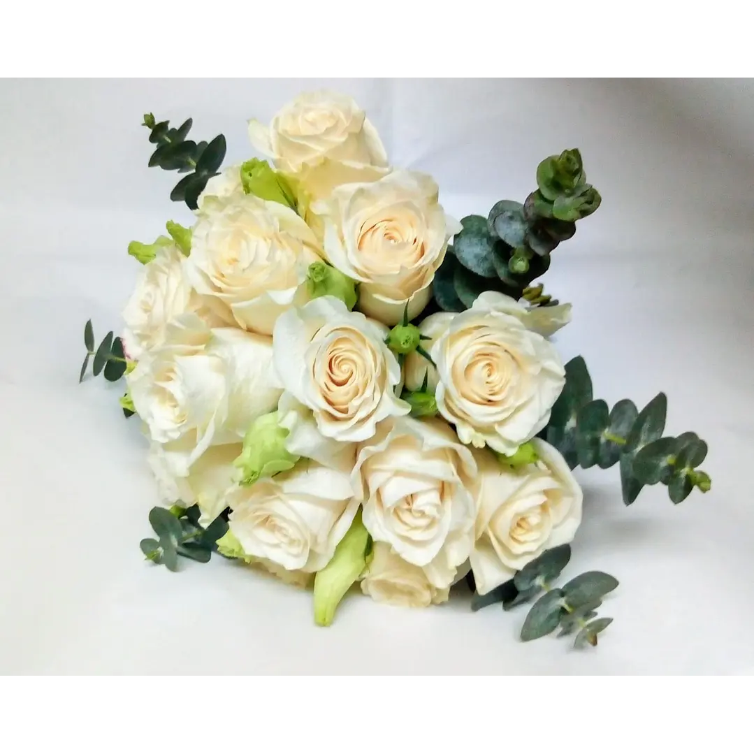 Bouquet Novia Rosa con toques botones lisianthus y dólar  1