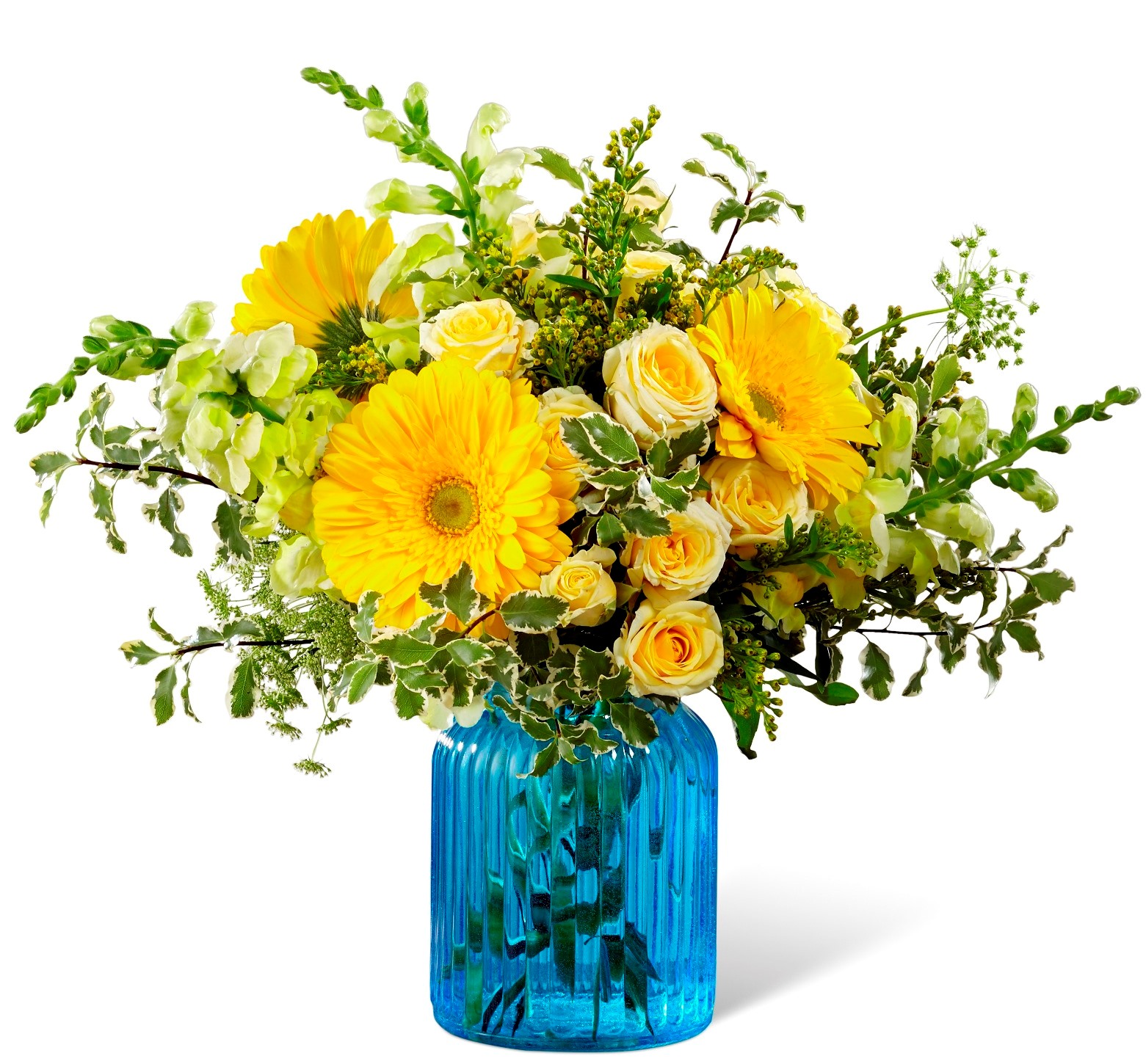 Florero azul mixto de flores amarillas | Feel Flowers | Feel Flowers