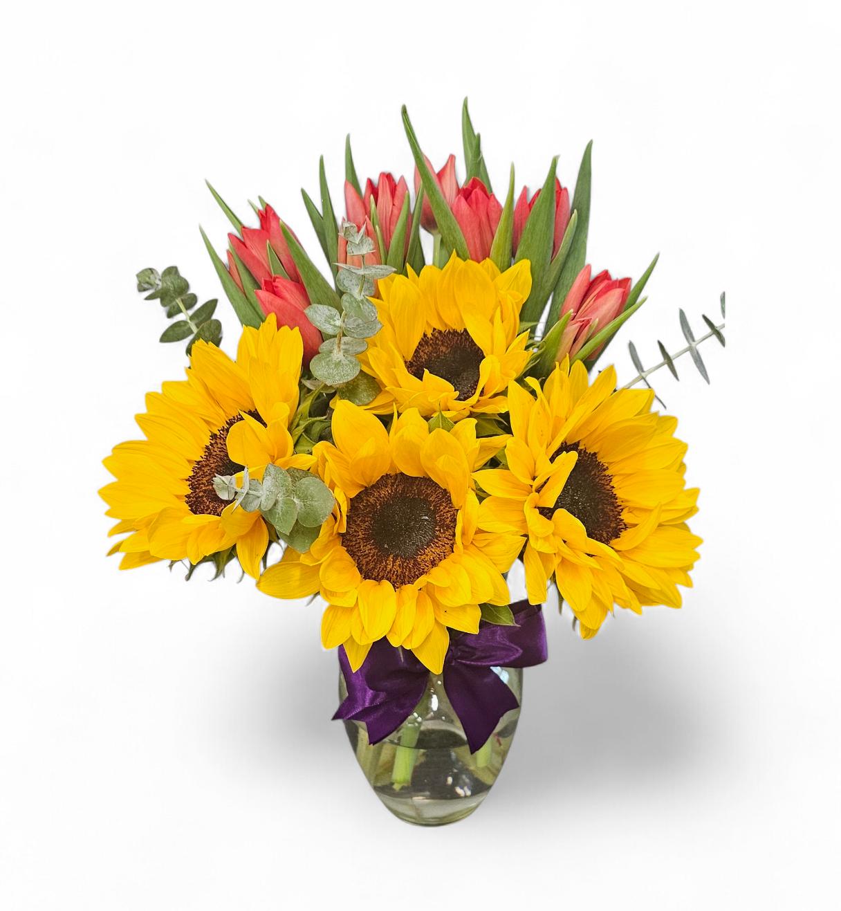 Florero Surtido de Tulipanes de Colores – Colores y Frescura en Florero de Vidrio