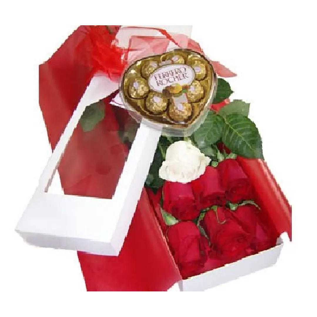 Caja 7 rosas y corazón Ferrero Rocher | Envía Amor y Dulzura 1