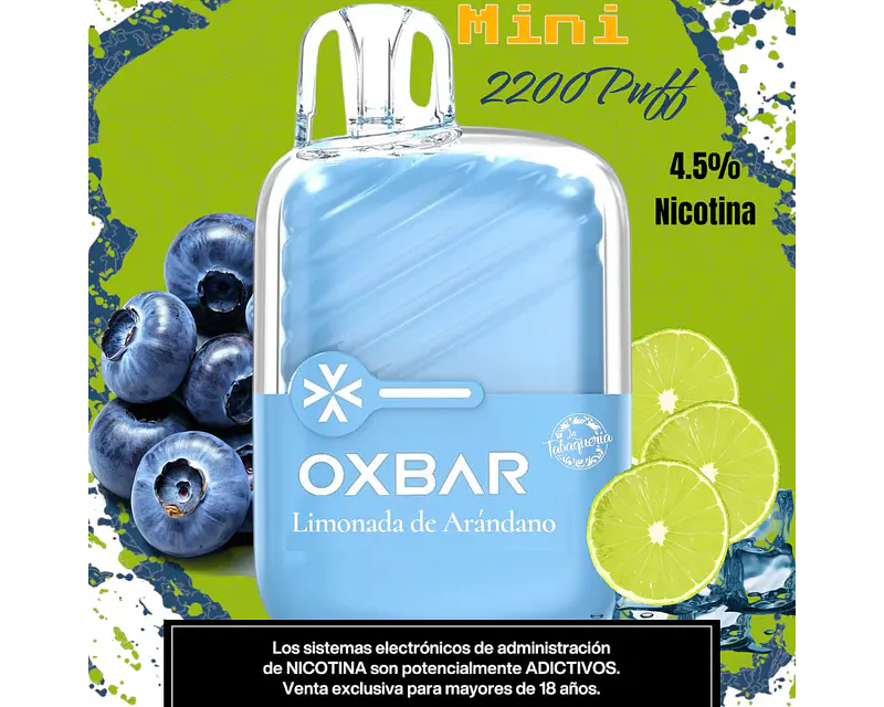 Vape Oxbar Mini 2200 Puffs Limonada de Arándano $7.490xMayor