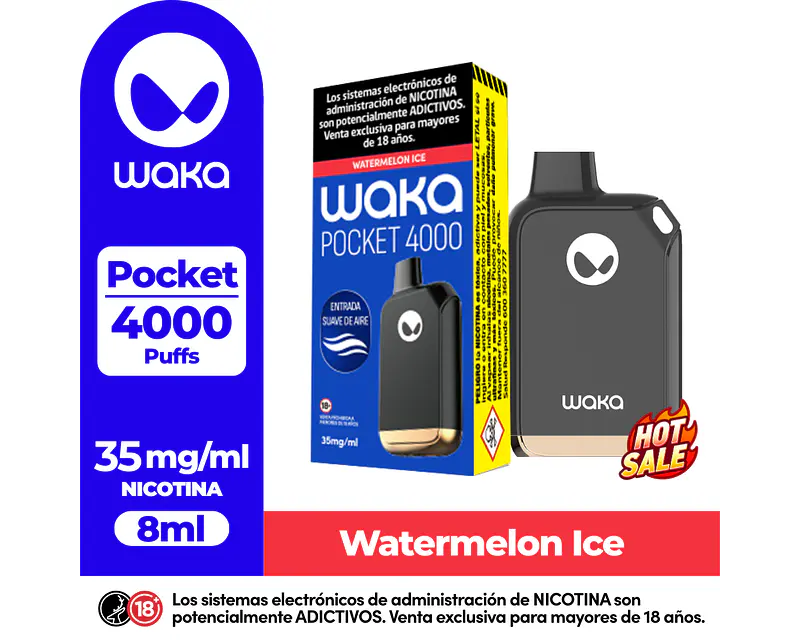 Vape Waka POCKET 4.000Puffs Sandia Ice $9.990xMayor  