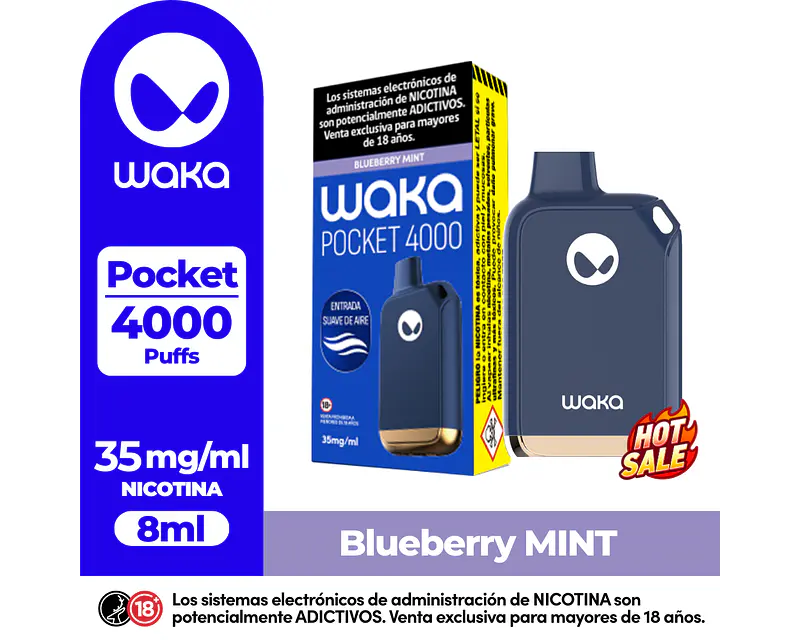 Vape Waka POCKET 4.000Puffs Arandano Mint $9.990xMayor  