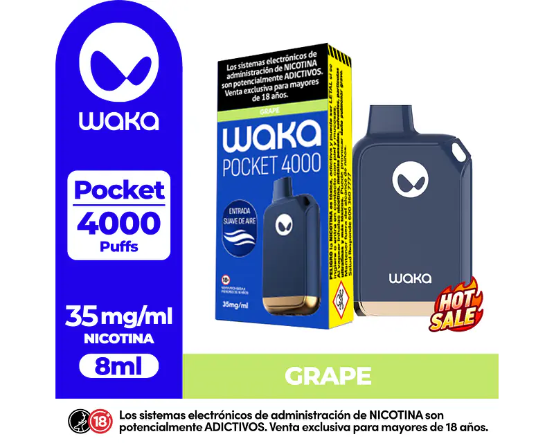 Vape Waka POCKET 4.000Puffs Uva $9.990xMayor   