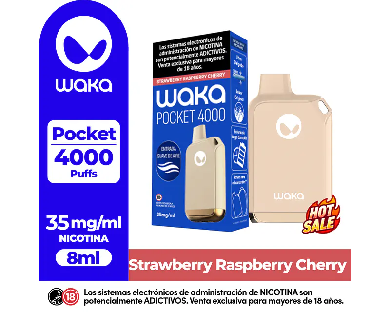 Vape Waka POCKET 4.000Puffs Frutilla-Frambuesa-Guinda $9.990xMayor  