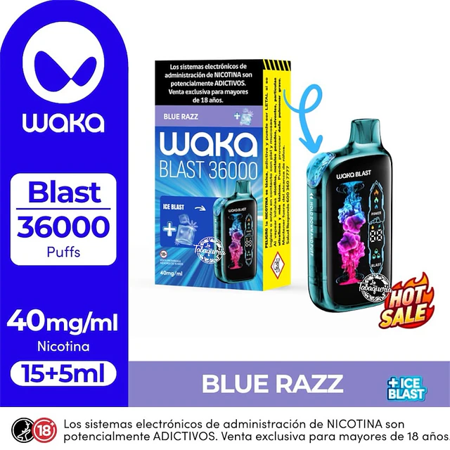 Vape Waka Blast 36.000Puffs Blue Razz+Ice Blast  $22.990xMayor 