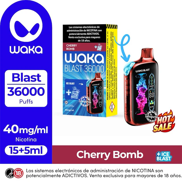 Vape Waka Blast 36.000Puffs Cherry Bomb+Ice Blast  $22.990xMayor 