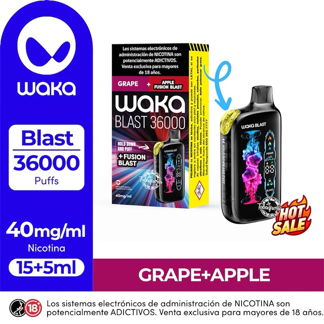 Vape Waka Blast 36.000Puffs Uva+Manzana Fusion Blast  $22.990xMayor 