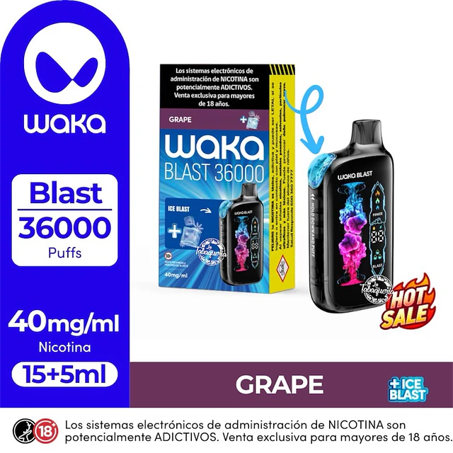 Vape Waka Blast 36.000Puffs Uva+Ice Blast  $22.990xMayor  