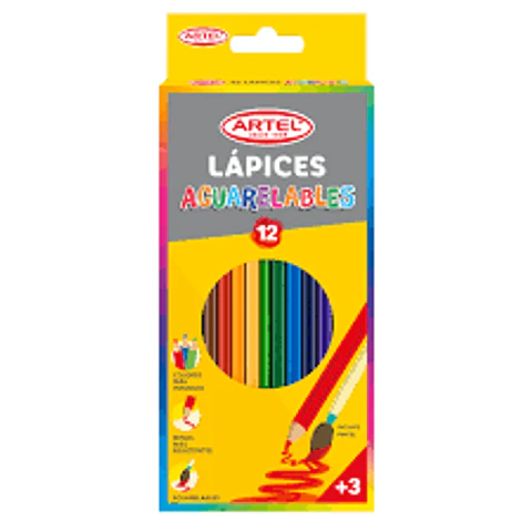 LAPICES ACUARELABLES 12 COLORES HEXAGONALES ARTEL