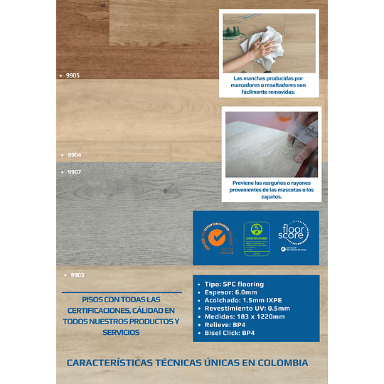 Metro de piso laminado click SPC RIGID core flooring waterproof 9903 - Image 2