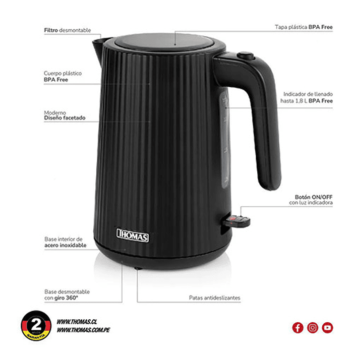 HERVIDOR THOMAS TH-4343N 1.8 LITROS 5