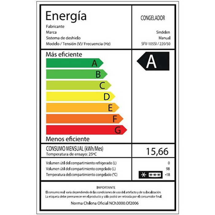 FREEZER CONV VERT SINDELEN SFV-105SI 98 LITROS 4