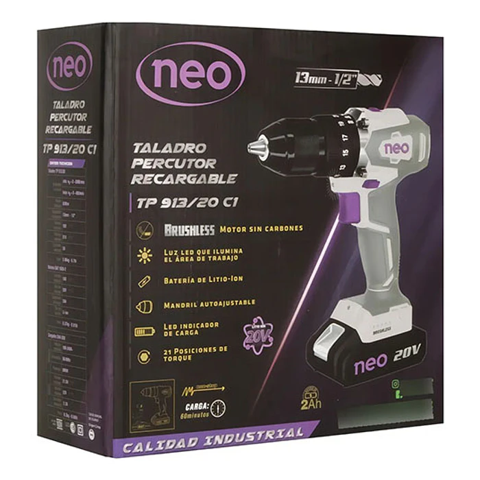 TALADRO PERC NEO BRUSHELESS 13MM 20V 2 BAT 5