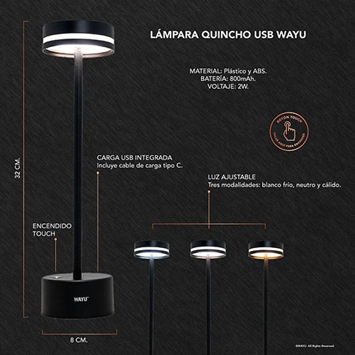 LAMPARA WAYU 491688 QUINCHO USB 3