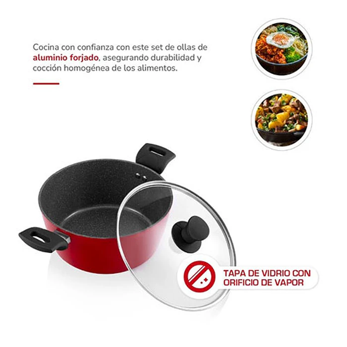 BATERIA DE COCINA THOMAS TH-MB07RN 7P ROJO 4