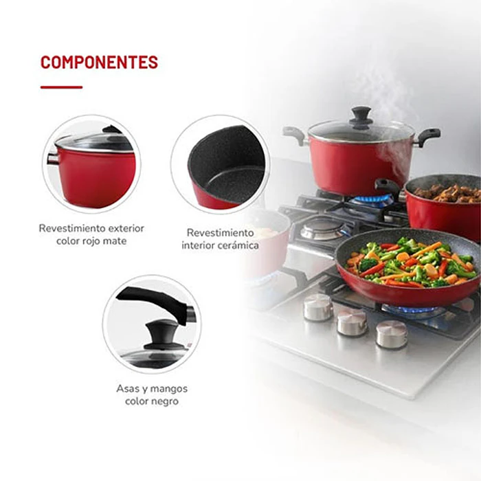 BATERIA DE COCINA THOMAS TH-MB07RN 7P ROJO 5