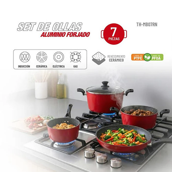 BATERIA DE COCINA THOMAS TH-MB07RN 7P ROJO 6