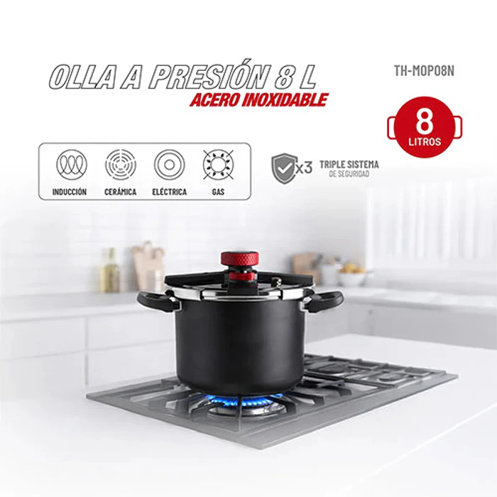 OLLA THOMAS TH-MOP08N 8L PRESION ACERO INOX NEGRO 2