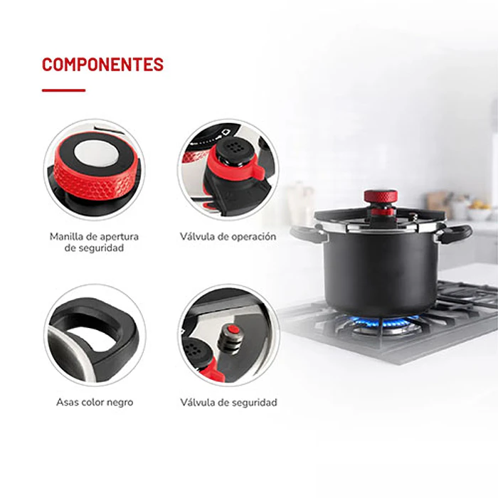 OLLA THOMAS TH-MOP08N 8L PRESION ACERO INOX NEGRO 5