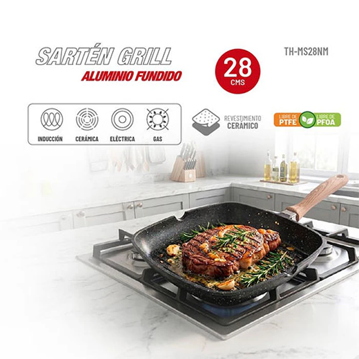 SARTEN THOMAS TH-MS28NM HIERRO FUNDIDO 28CM GRILL 2