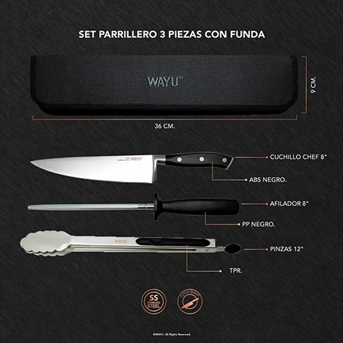CUCHILLERIA WAYU 402417 SET PARRILLERO 3 PIEZAS C/FUNDA 2