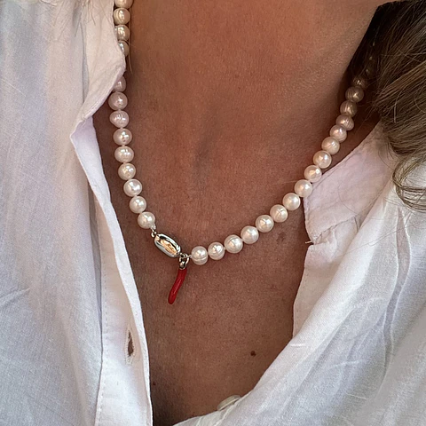 COLLAR PERLAS 8/9 AJÍ | PLATA