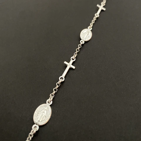 PULSERA VIRGEN DE LOS RAYOS Y CRUZ | PLATA