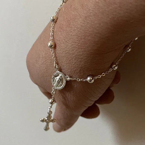 pulsera denario gruesa cruz deco | PLATA