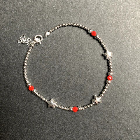 pulsera estrellas cristales rojo | PLATA