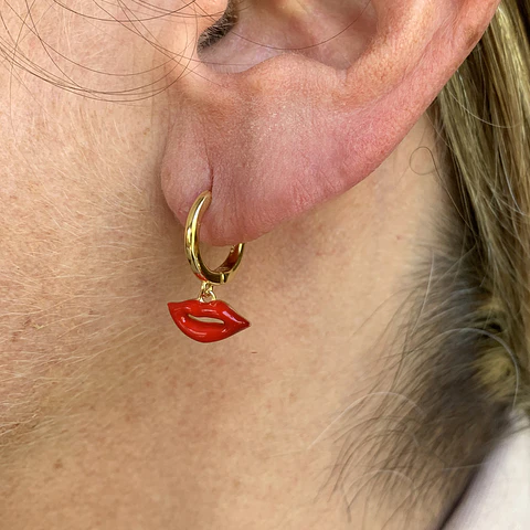 AROS ARGOLLA BOCA ROJA | PLATA ENCHAPE ORO