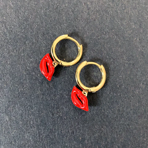 AROS ARGOLLA BOCA ROJA | PLATA ENCHAPE ORO