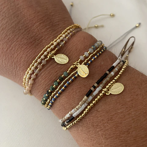 PULSERAS MIYUKI TRIPLE VIRGEN DE LOS RAYOS | ENCHAPE ORO