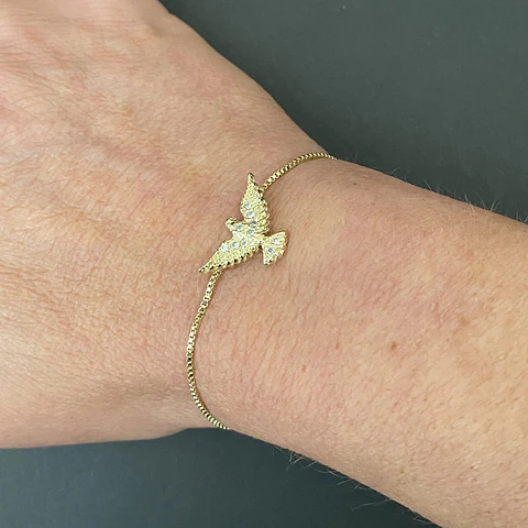 Pulsera Paloma Espíritu Santo Brillos | ENCHAPE ORO