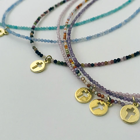 COLLARES CRISTALES PIEDRAS NATURALES CRUZ | ENCHAPE ORO