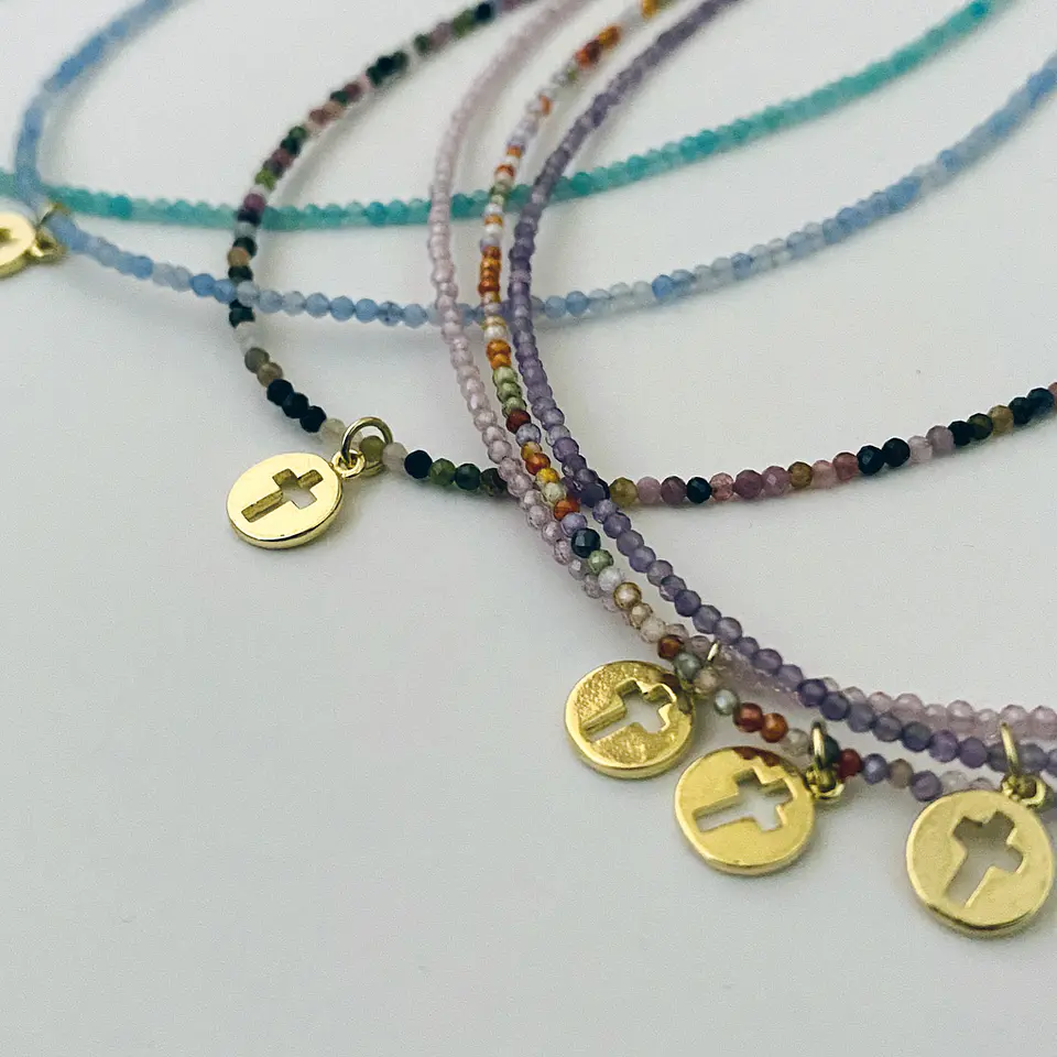 COLLARES CRISTALES PIEDRAS NATURALES CRUZ | ENCHAPE ORO 1