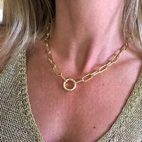 COLLAR CADENA ESLABÓN OVALADO CONECTOR | BAÑO ORO