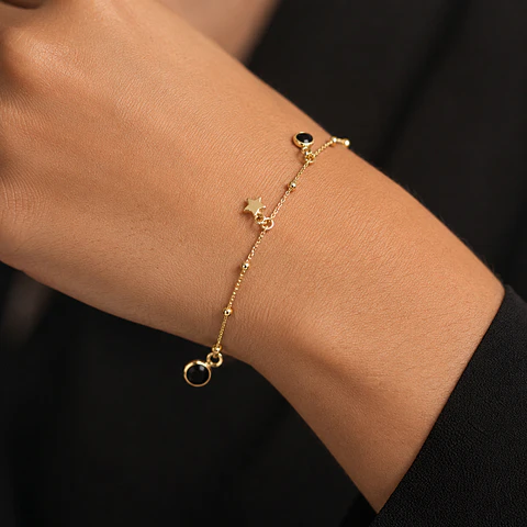 PULSERAS ESTRELLA CIRCÓN NEGRO | BAÑO ORO Y BAÑO PLATA