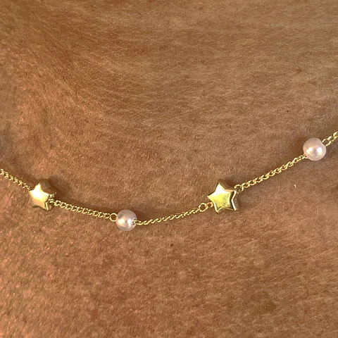 COLLAR PEARL & STAR | BAÑO ORO