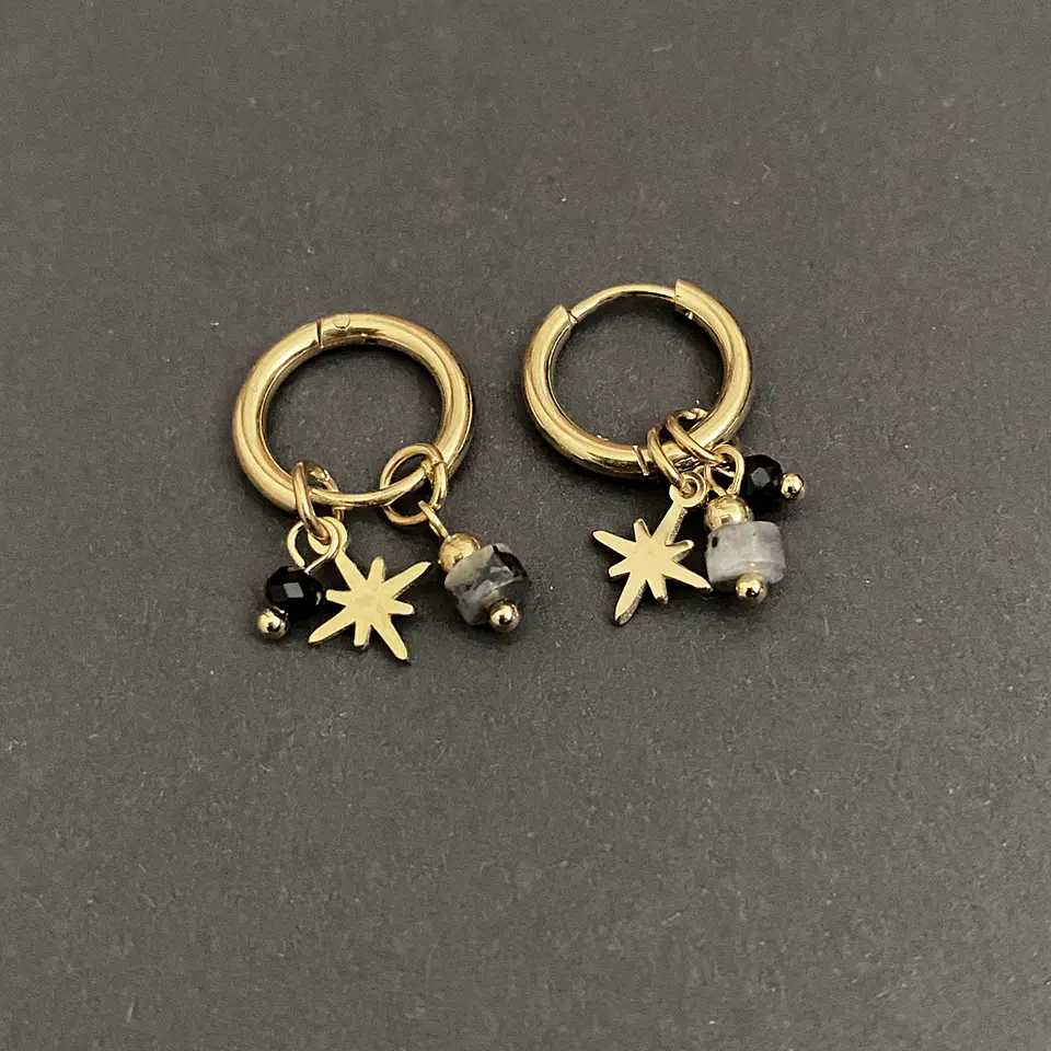 AROS ARGOLLA DIJES NEGROS | BAÑO ORO 1
