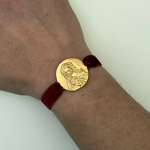 PULSERAS VELVET VIRGEN DE LA ALEGRÍA | ENCHAPE ORO