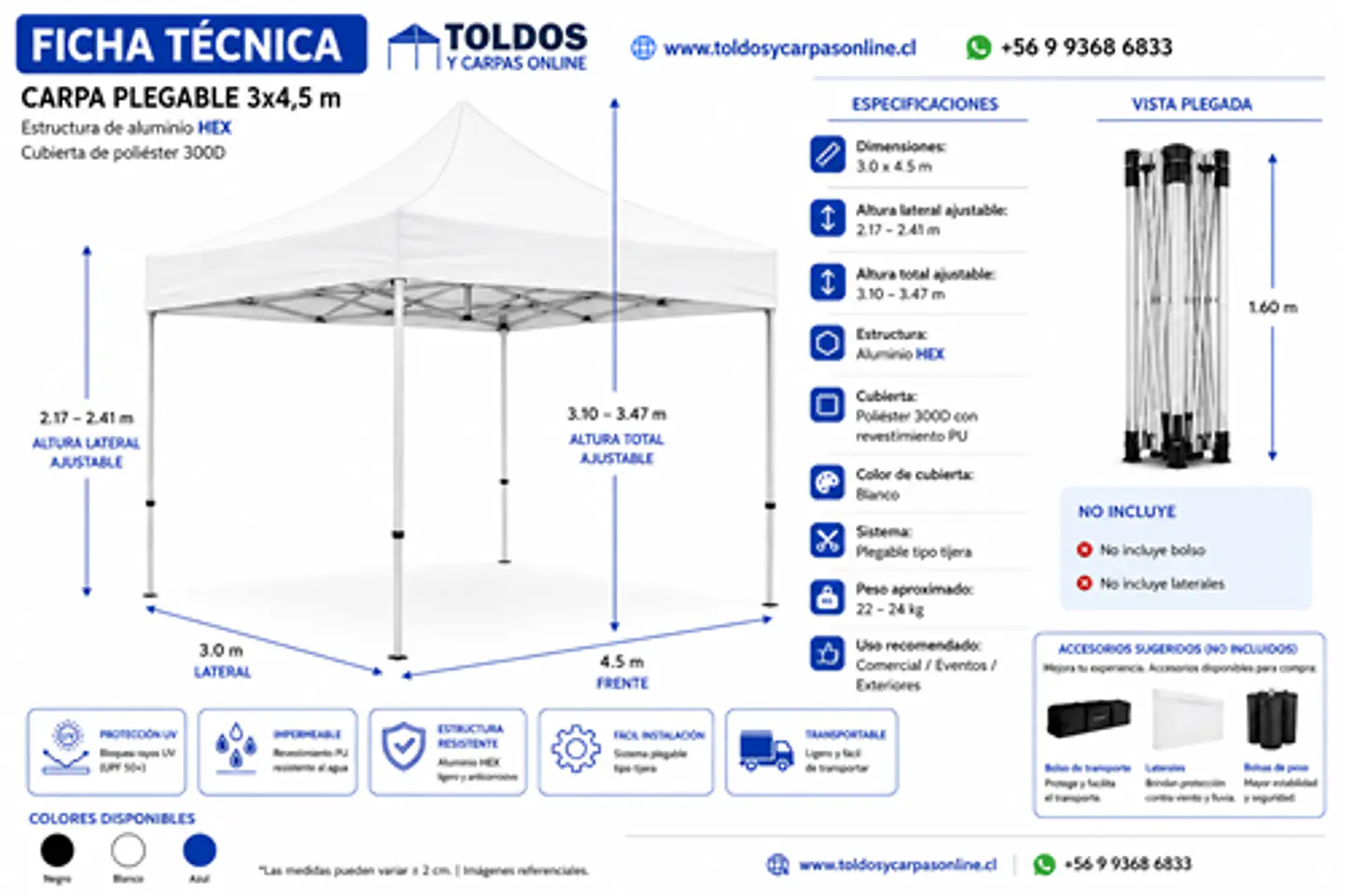 Toldos Aluminio Hexagonales 3 x 4.5 Colores 3