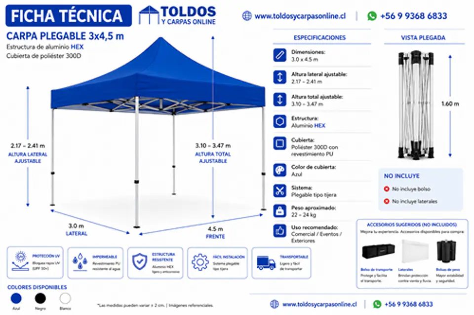 Toldos Aluminio Hexagonales 3 x 4.5 Colores 4